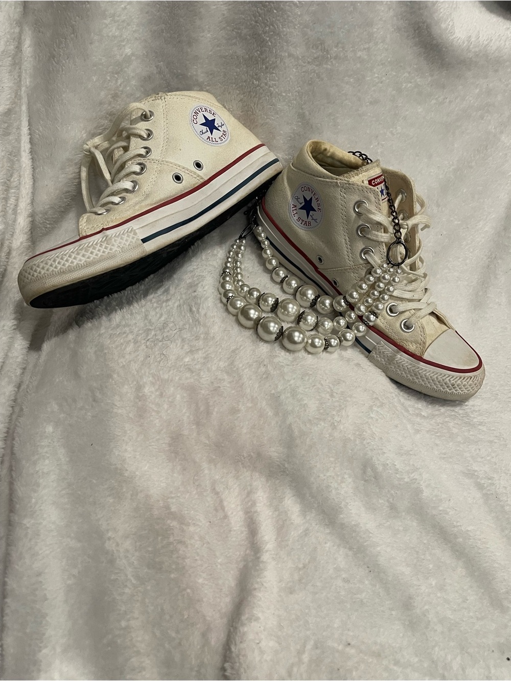 Converse Chuck Taylor All Star Madison Mid High Canvas Sneakers w/ Faux Pearls